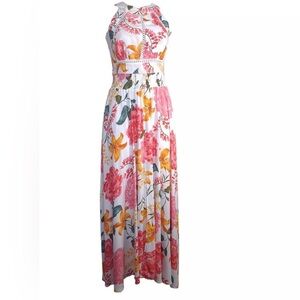Brand New Abel The Label Multi Floral Halter Maxi Open Back Dress XS